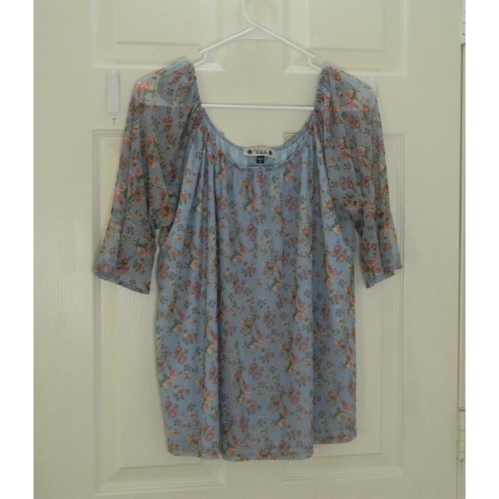 Womens Wilde Blouse Blue Floral Career Dressy Spring Lightweight NWOT